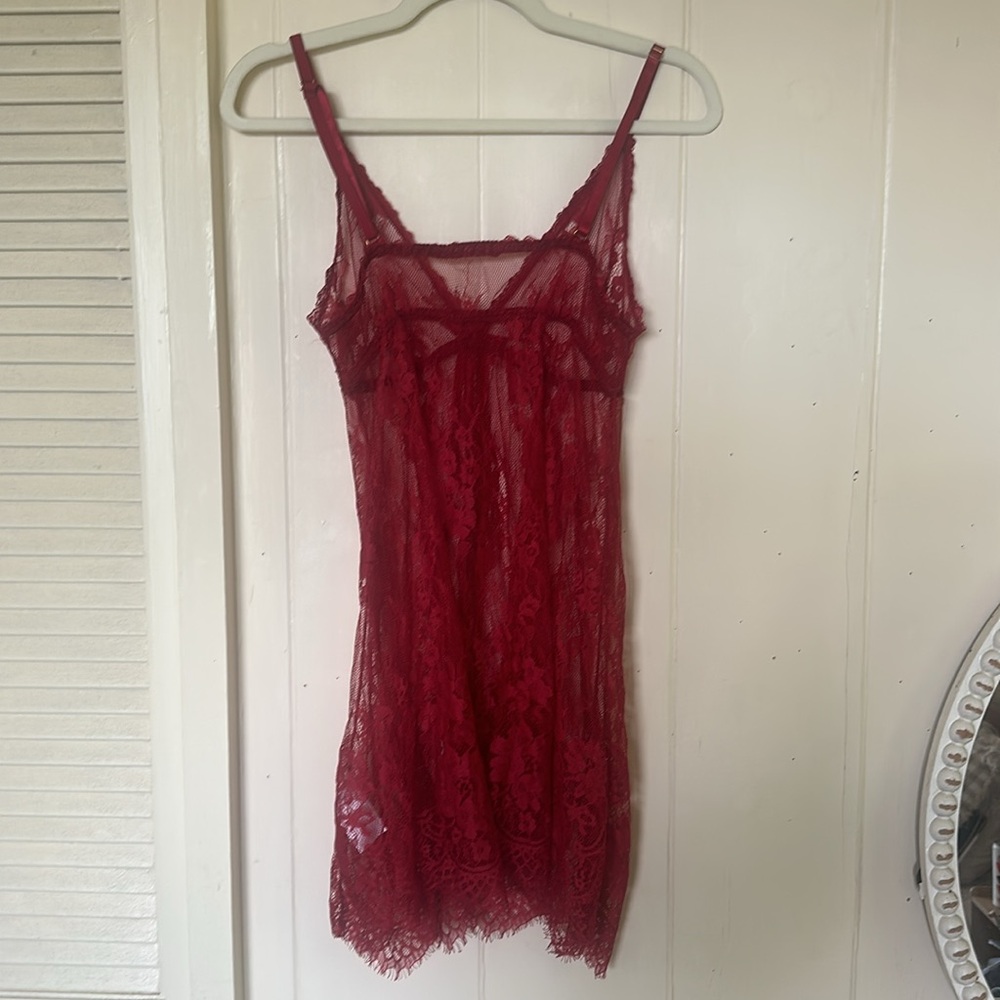 Sheer Lace Red Chemise slip y2k - Picture 4 of 4